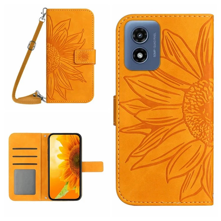 HT04 For Motorola Moto G Play 5G (2024) / Moto G 5G (2024) Leather Case with Shoulder Strap Phone Wallet