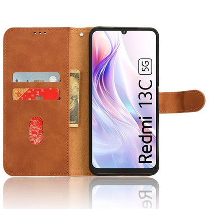 For Xiaomi Redmi 13C 5G Skin-Feel Leather Case Wallet Stand Phone Cover