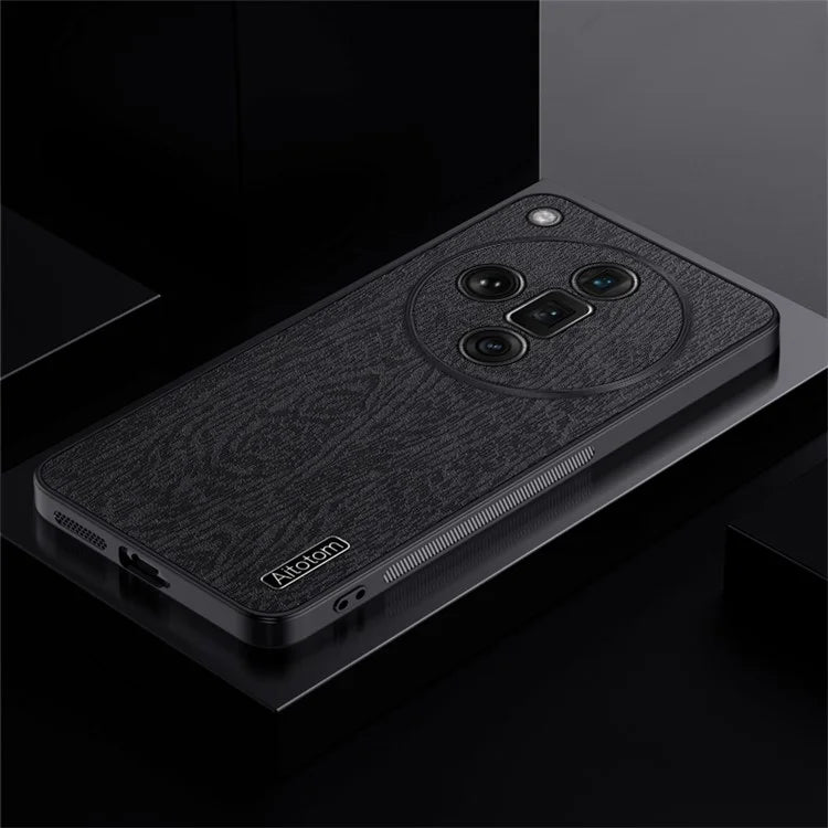 For Oppo Find X7 Ultra Case Scratch-Proof Wood Grain PU+PC+TPU Phone Shell