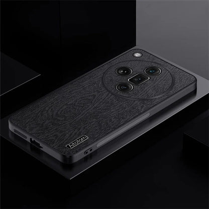 For Oppo Find X7 Ultra Case Scratch-Proof Wood Grain PU+PC+TPU Phone Shell