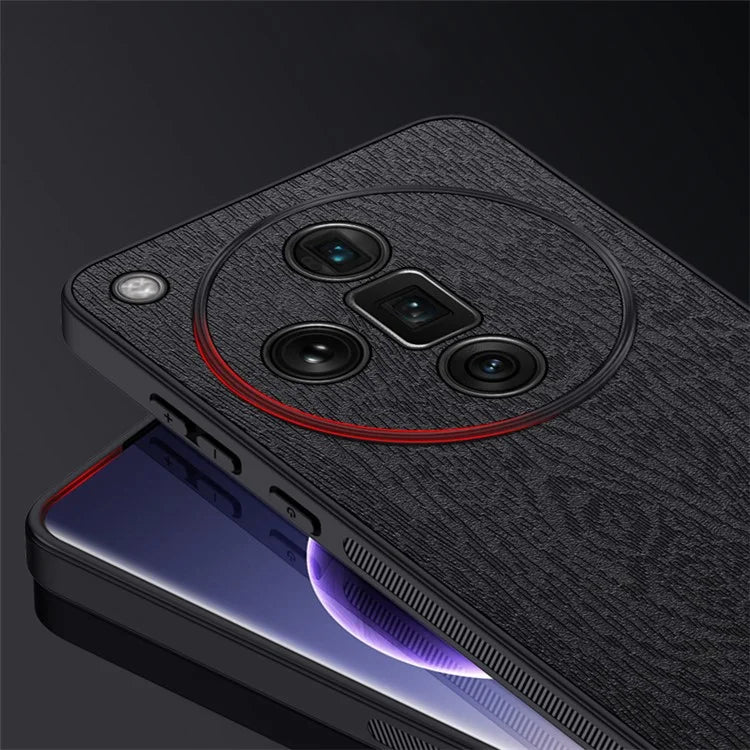 For Oppo Find X7 Ultra Case Scratch-Proof Wood Grain PU+PC+TPU Phone Shell