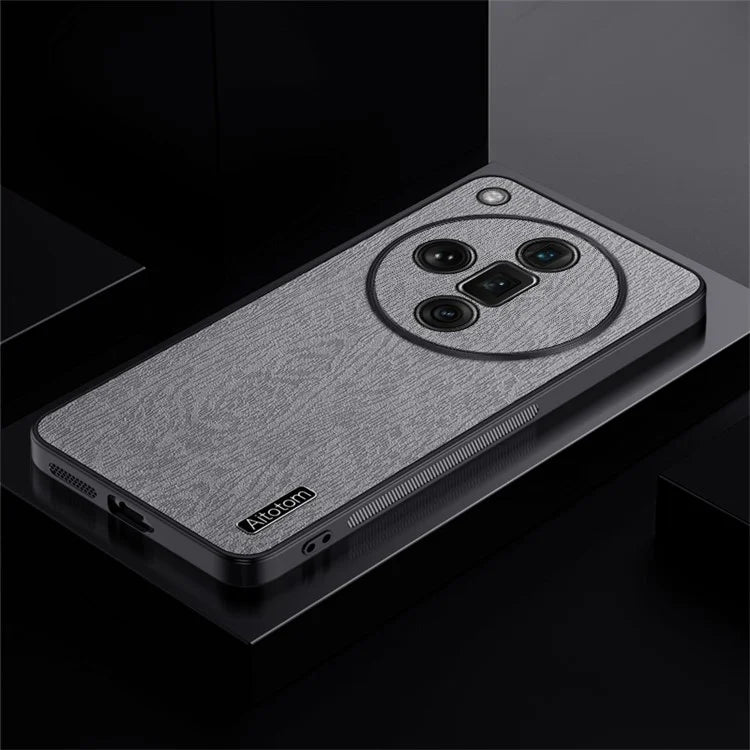For Oppo Find X7 Ultra Case Scratch-Proof Wood Grain PU+PC+TPU Phone Shell