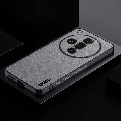 For Oppo Find X7 Ultra Case Scratch-Proof Wood Grain PU+PC+TPU Phone Shell