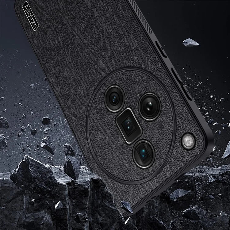 For Oppo Find X7 Ultra Case Scratch-Proof Wood Grain PU+PC+TPU Phone Shell