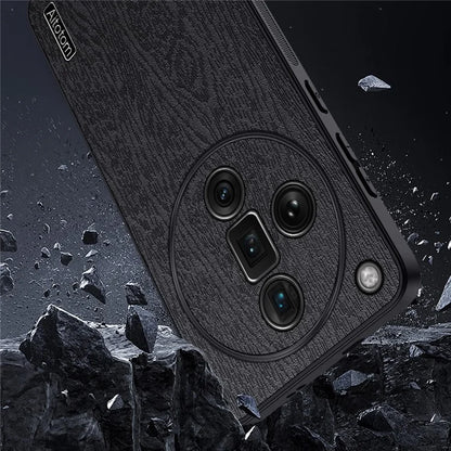 For Oppo Find X7 Ultra Case Scratch-Proof Wood Grain PU+PC+TPU Phone Shell