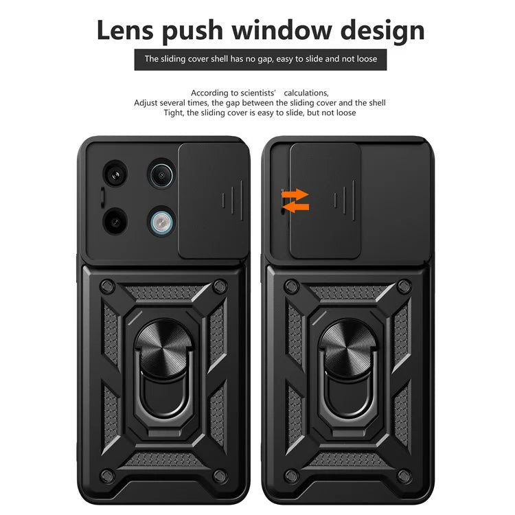 For Xiaomi Redmi Note 13 Pro 5G / Poco X6 5G Case Kickstand Slide Lens Window Phone Cover