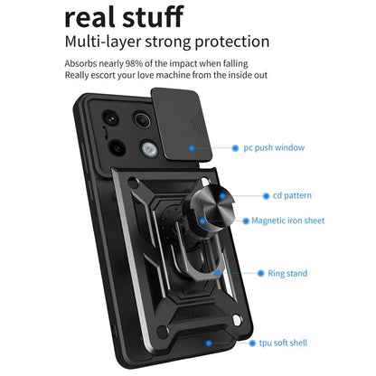 For Xiaomi Redmi Note 13 Pro 5G / Poco X6 5G Case Kickstand Slide Lens Window Phone Cover