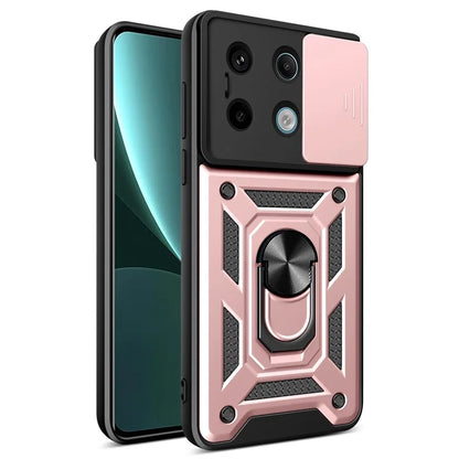 For Xiaomi Redmi Note 13 Pro 5G / Poco X6 5G Case Kickstand Slide Lens Window Phone Cover