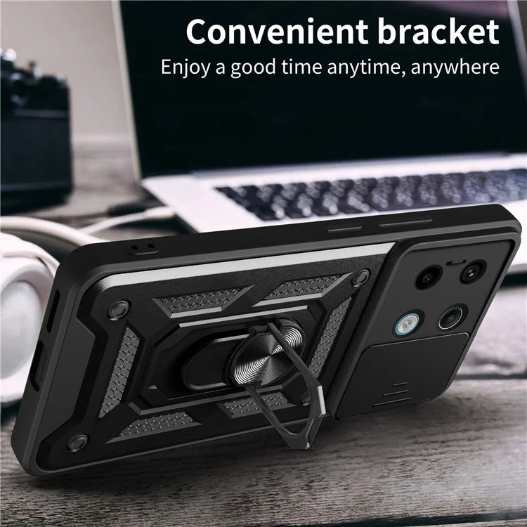 For Xiaomi Redmi Note 13 Pro 5G / Poco X6 5G Case Kickstand Slide Lens Window Phone Cover