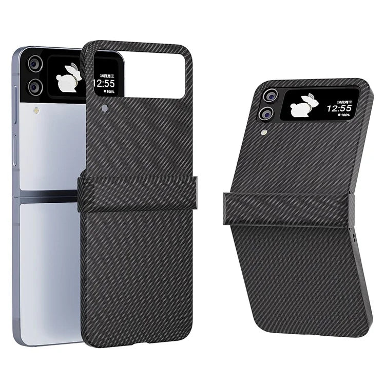 For Samsung Galaxy Z Flip4 5G Case Hard PC Carbon Fiber Texture Anti-fall Back Cover