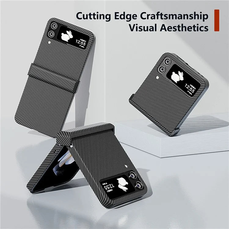For Samsung Galaxy Z Flip4 5G Case Hard PC Carbon Fiber Texture Anti-fall Back Cover