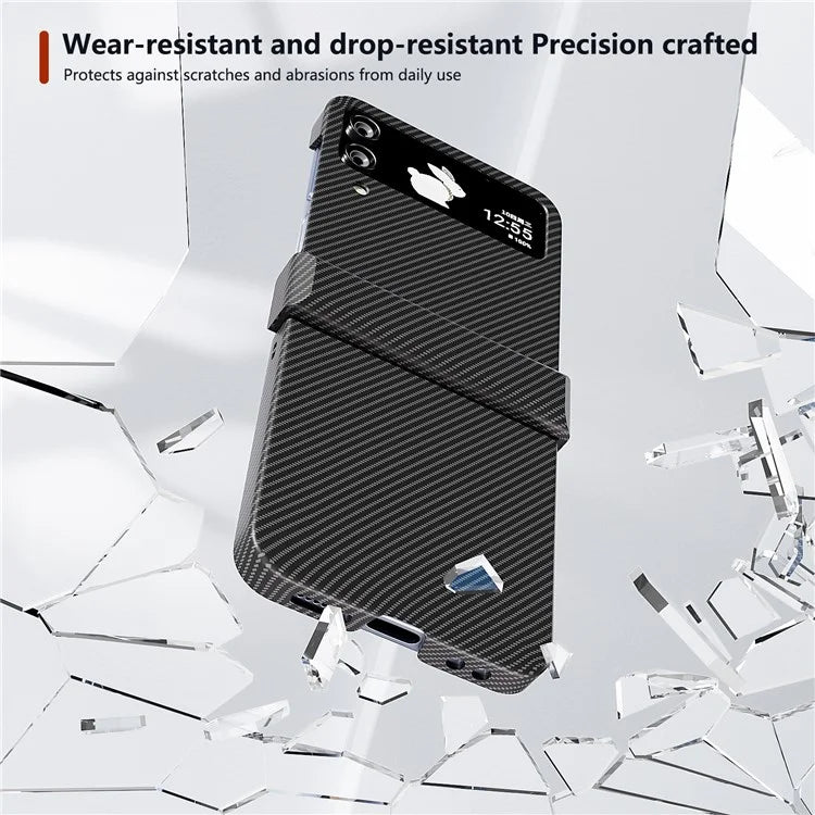 For Samsung Galaxy Z Flip4 5G Case Hard PC Carbon Fiber Texture Anti-fall Back Cover