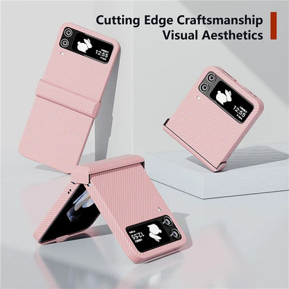 For Samsung Galaxy Z Flip4 5G Case Hard PC Carbon Fiber Texture Anti-fall Back Cover