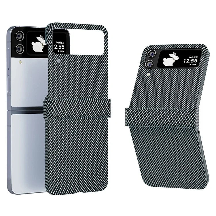 For Samsung Galaxy Z Flip4 5G Case Hard PC Carbon Fiber Texture Anti-fall Back Cover