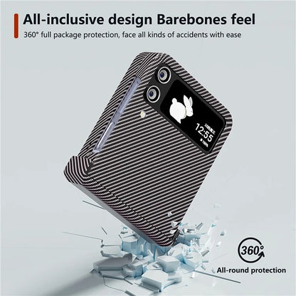 For Samsung Galaxy Z Flip4 5G Case Hard PC Carbon Fiber Texture Anti-fall Back Cover