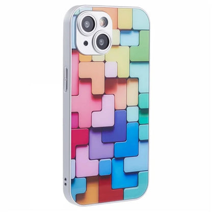 For iPhone 15 Plus Building Blocks Pattern Phone Case Tempered Glass Shockproof Cover