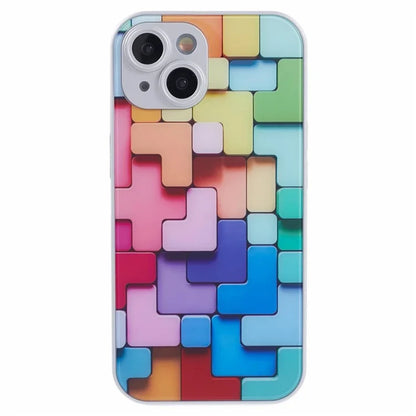 For iPhone 15 Plus Building Blocks Pattern Phone Case Tempered Glass Shockproof Cover