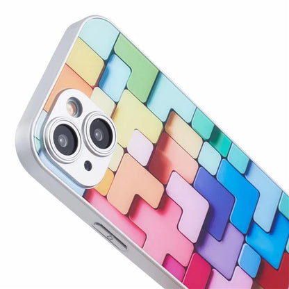 For iPhone 15 Plus Building Blocks Pattern Phone Case Tempered Glass Shockproof Cover