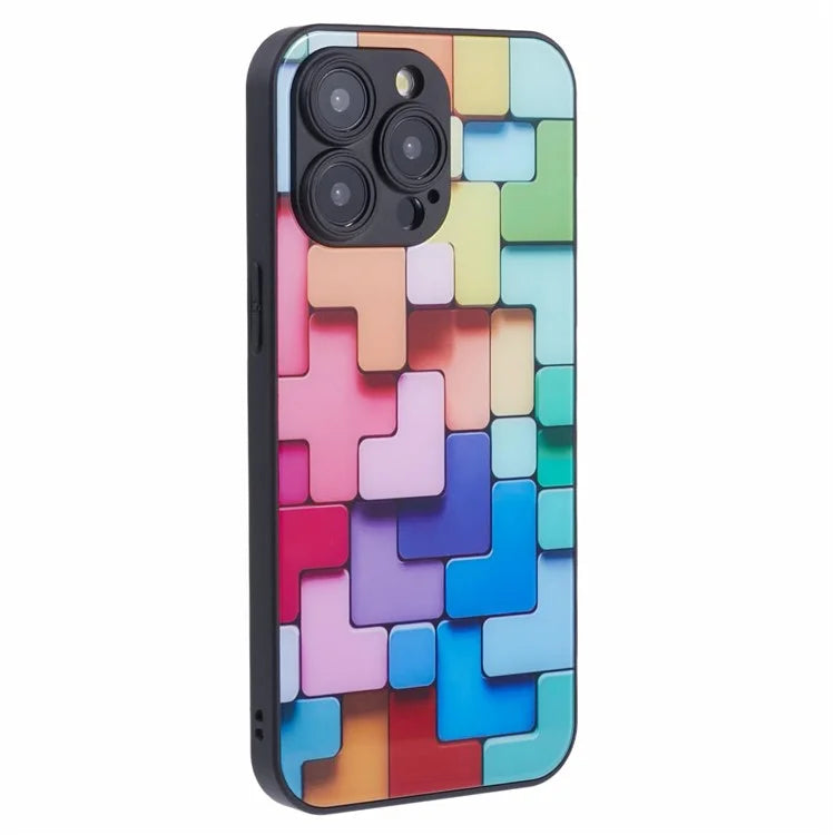 For iPhone 13 Pro Max Phone Case Flat 3D Square Pattern Glass Cover