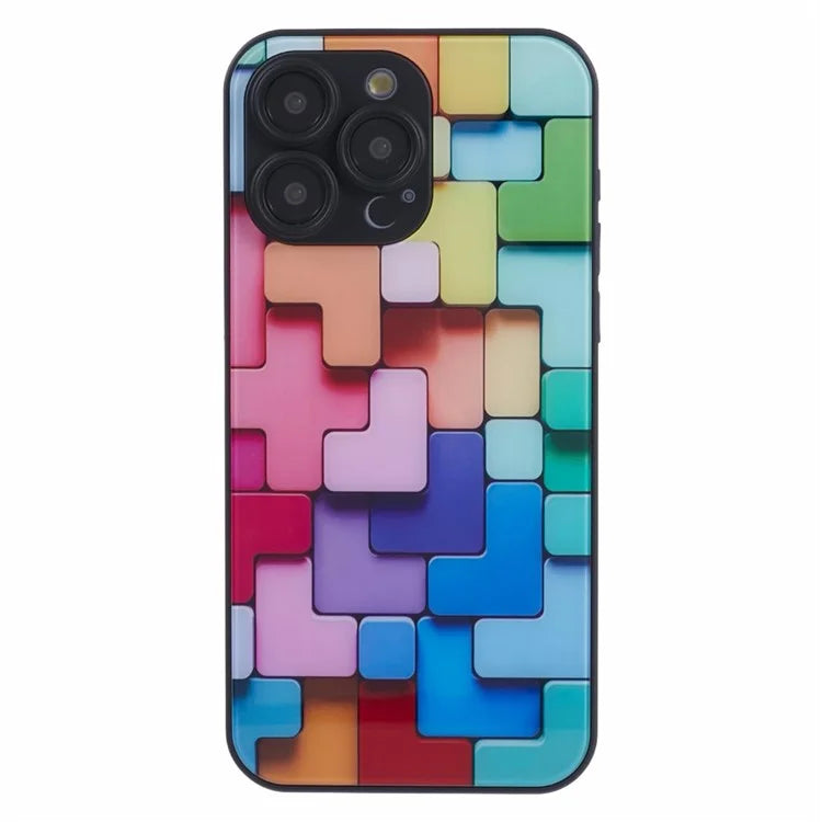 For iPhone 13 Pro Max Phone Case Flat 3D Square Pattern Glass Cover