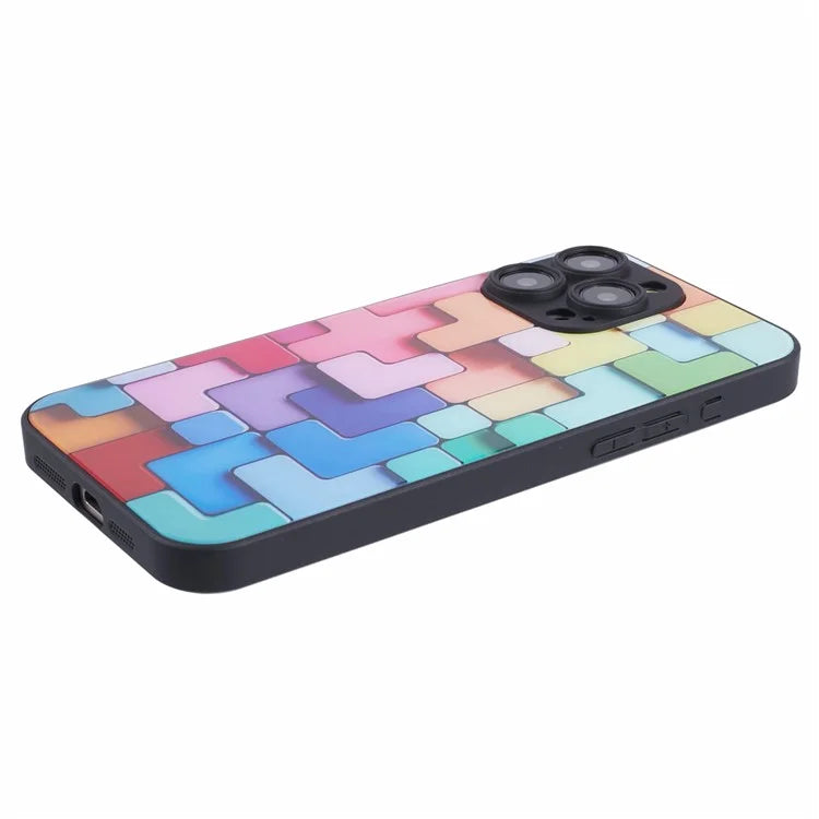 For iPhone 13 Pro Max Phone Case Flat 3D Square Pattern Glass Cover