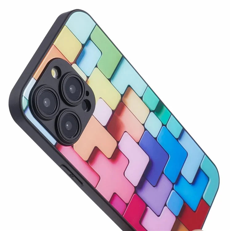 For iPhone 13 Pro Max Phone Case Flat 3D Square Pattern Glass Cover