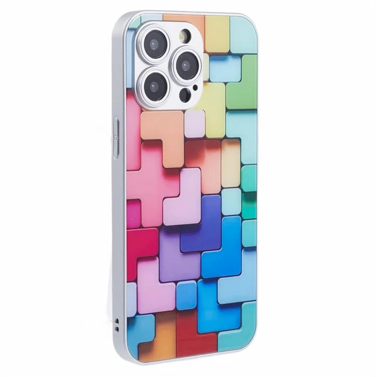 For iPhone 13 Pro Max Phone Case Flat 3D Square Pattern Glass Cover