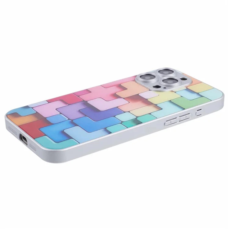 For iPhone 13 Pro Max Phone Case Flat 3D Square Pattern Glass Cover