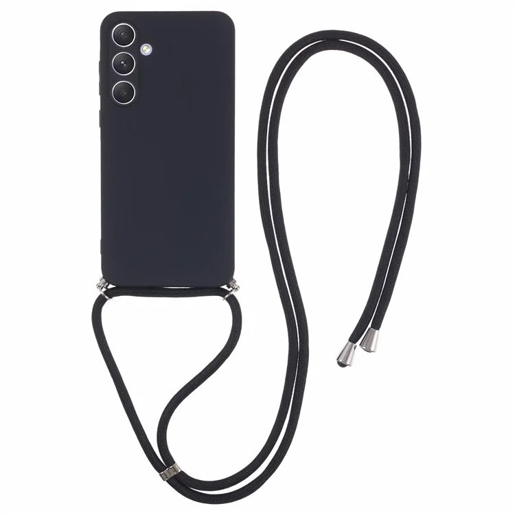 For Samsung Galaxy A55 5G Phone Case TPU Rubberized Protective Cover with Lanyard