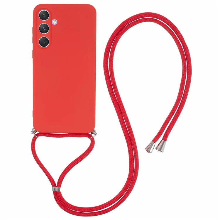 For Samsung Galaxy A55 5G Phone Case TPU Rubberized Protective Cover with Lanyard