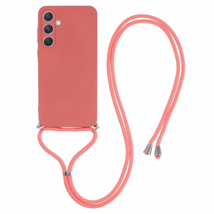 For Samsung Galaxy A55 5G Phone Case TPU Rubberized Protective Cover with Lanyard