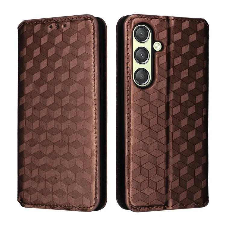 For Samsung Galaxy S24 Magnetic Phone Case Rhombus Pattern Leather Cover