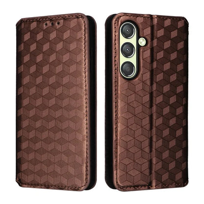For Samsung Galaxy S24 Magnetic Phone Case Rhombus Pattern Leather Cover