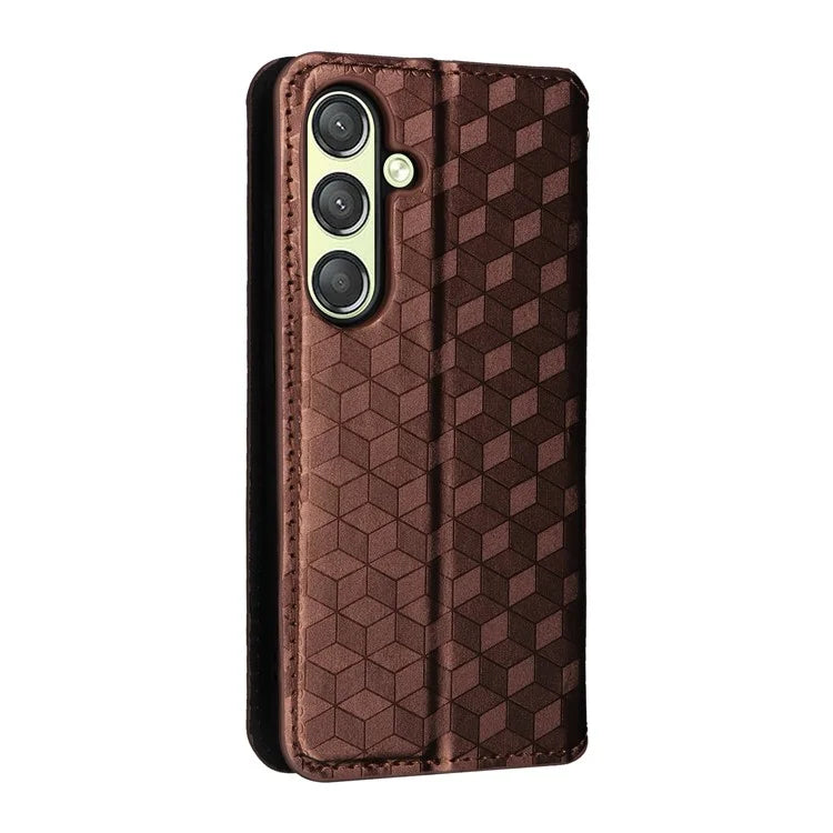 For Samsung Galaxy S24 Magnetic Phone Case Rhombus Pattern Leather Cover