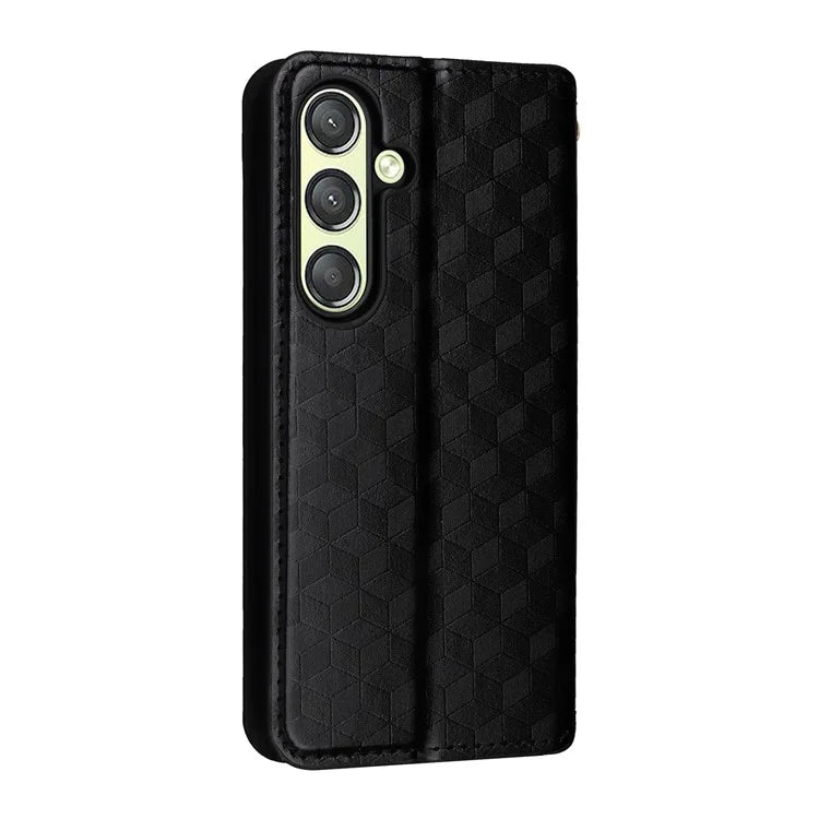For Samsung Galaxy S24 Magnetic Phone Case Rhombus Pattern Leather Cover