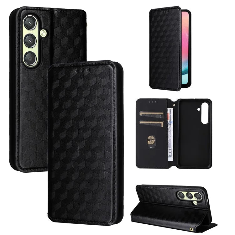 For Samsung Galaxy S24 Magnetic Phone Case Rhombus Pattern Leather Cover