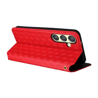 For Samsung Galaxy S24 Magnetic Phone Case Rhombus Pattern Leather Cover