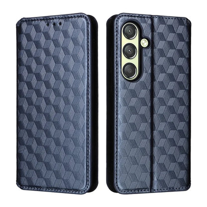 For Samsung Galaxy S24 Magnetic Phone Case Rhombus Pattern Leather Cover