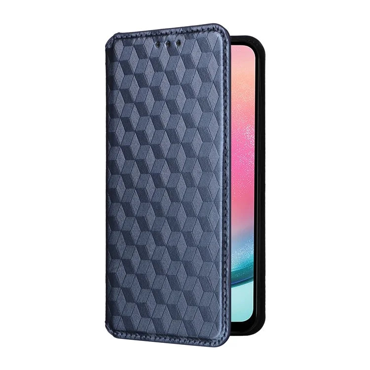 For Samsung Galaxy S24 Magnetic Phone Case Rhombus Pattern Leather Cover