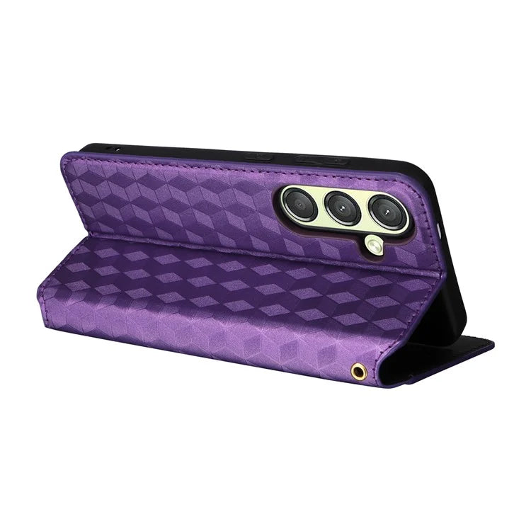 For Samsung Galaxy S24 Magnetic Phone Case Rhombus Pattern Leather Cover