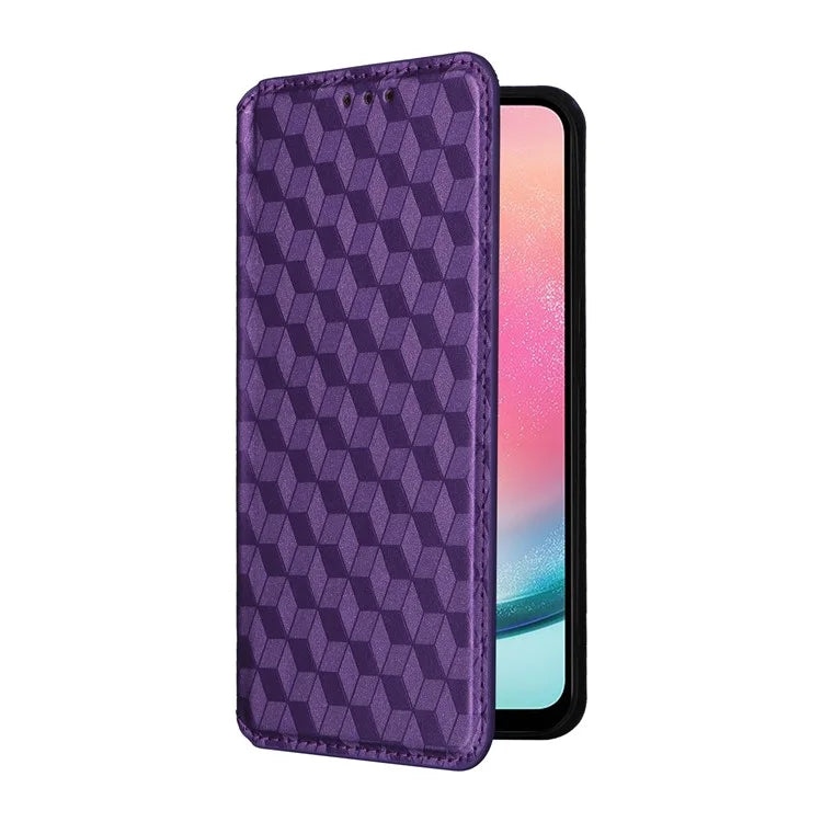For Samsung Galaxy S24 Magnetic Phone Case Rhombus Pattern Leather Cover