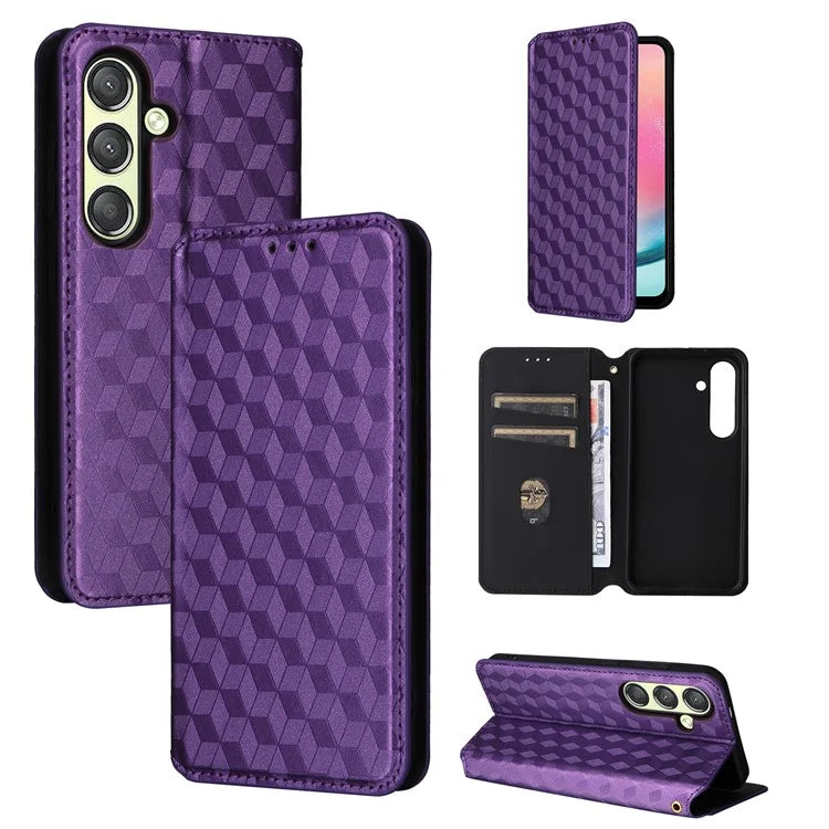 For Samsung Galaxy S24 Magnetic Phone Case Rhombus Pattern Leather Cover