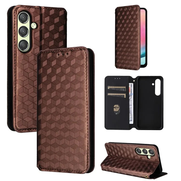 For Samsung Galaxy S24+ Case Rhombus Pattern Automatic Closing Phone Cover