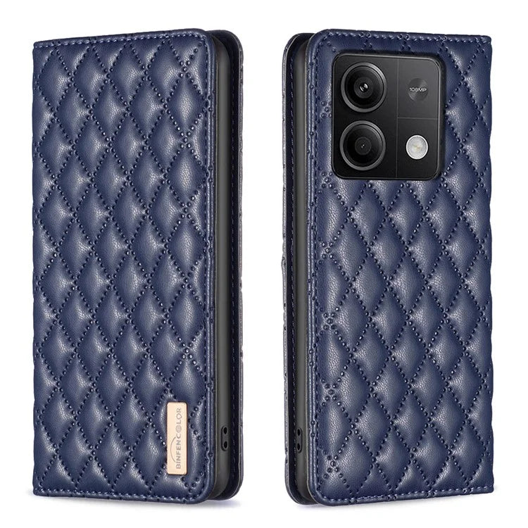 BINFEN COLOR BF Style-16 For Xiaomi Redmi Note 13 4G Leather Case Rhombus Pattern Phone Cover