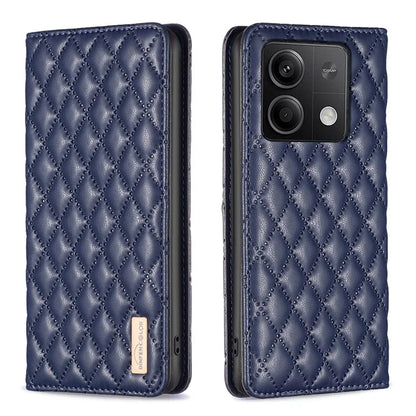 BINFEN COLOR BF Style-16 For Xiaomi Redmi Note 13 4G Leather Case Rhombus Pattern Phone Cover