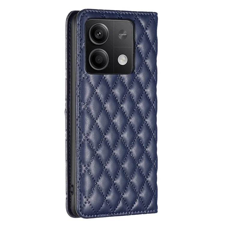 BINFEN COLOR BF Style-16 For Xiaomi Redmi Note 13 4G Leather Case Rhombus Pattern Phone Cover