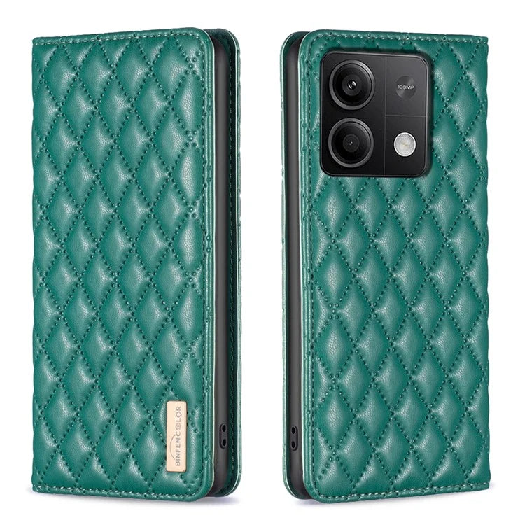 BINFEN COLOR BF Style-16 For Xiaomi Redmi Note 13 4G Leather Case Rhombus Pattern Phone Cover