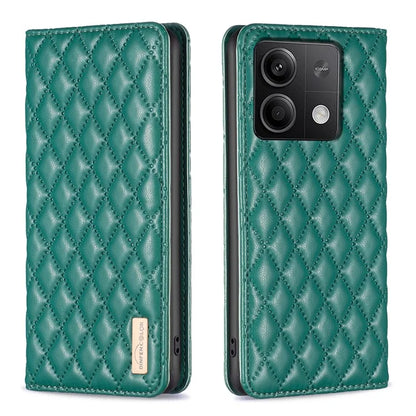 BINFEN COLOR BF Style-16 For Xiaomi Redmi Note 13 4G Leather Case Rhombus Pattern Phone Cover