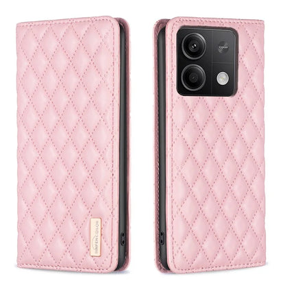 BINFEN COLOR BF Style-16 For Xiaomi Redmi Note 13 4G Leather Case Rhombus Pattern Phone Cover