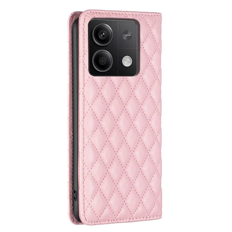 BINFEN COLOR BF Style-16 For Xiaomi Redmi Note 13 4G Leather Case Rhombus Pattern Phone Cover